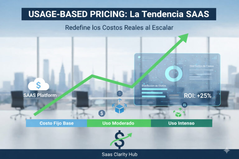 Ilustración conceptual sobre Usage-Based Pricing en SaaS y cómo el costo real crece al escalar un negocio digital