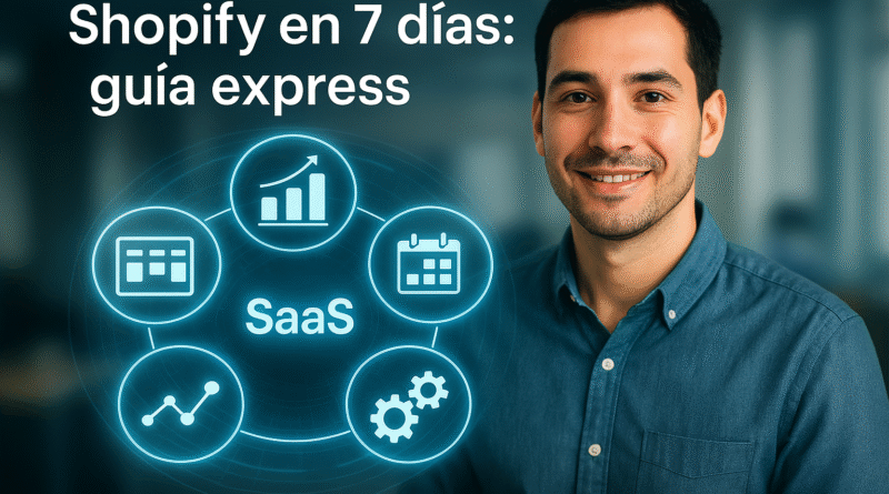 Profesional con panel holográfico comparativo de e-commerce destacando Shopify