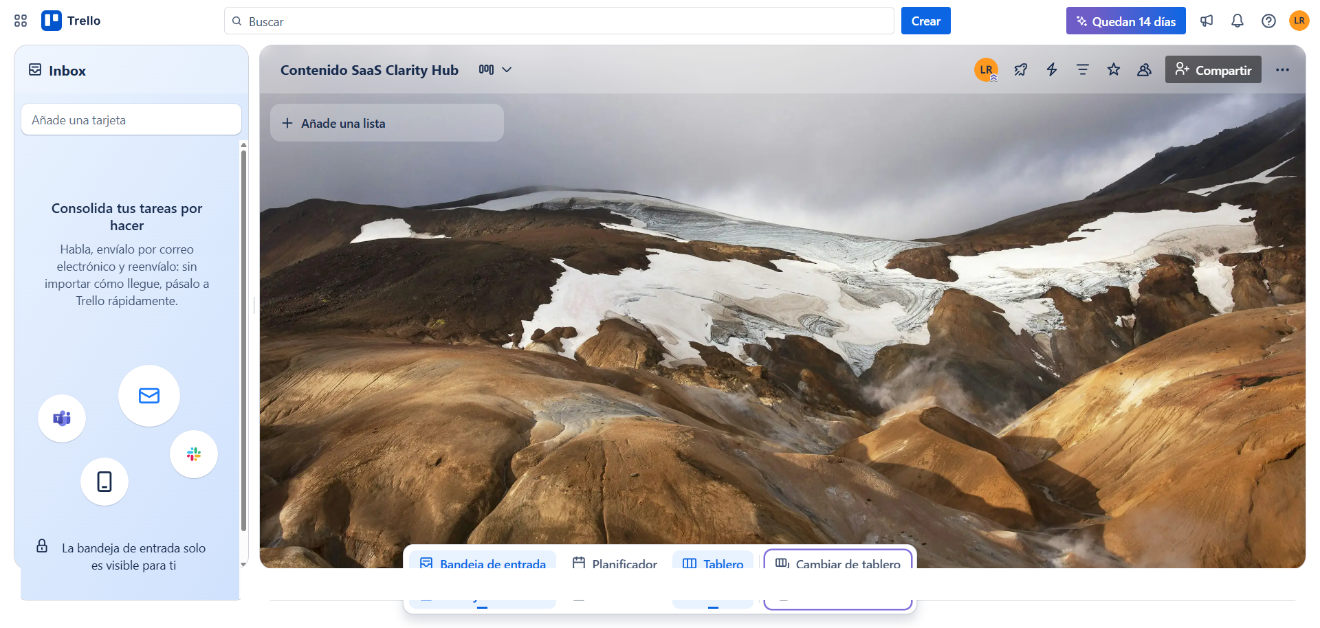 Tablero de Trello nuevo y vacío.