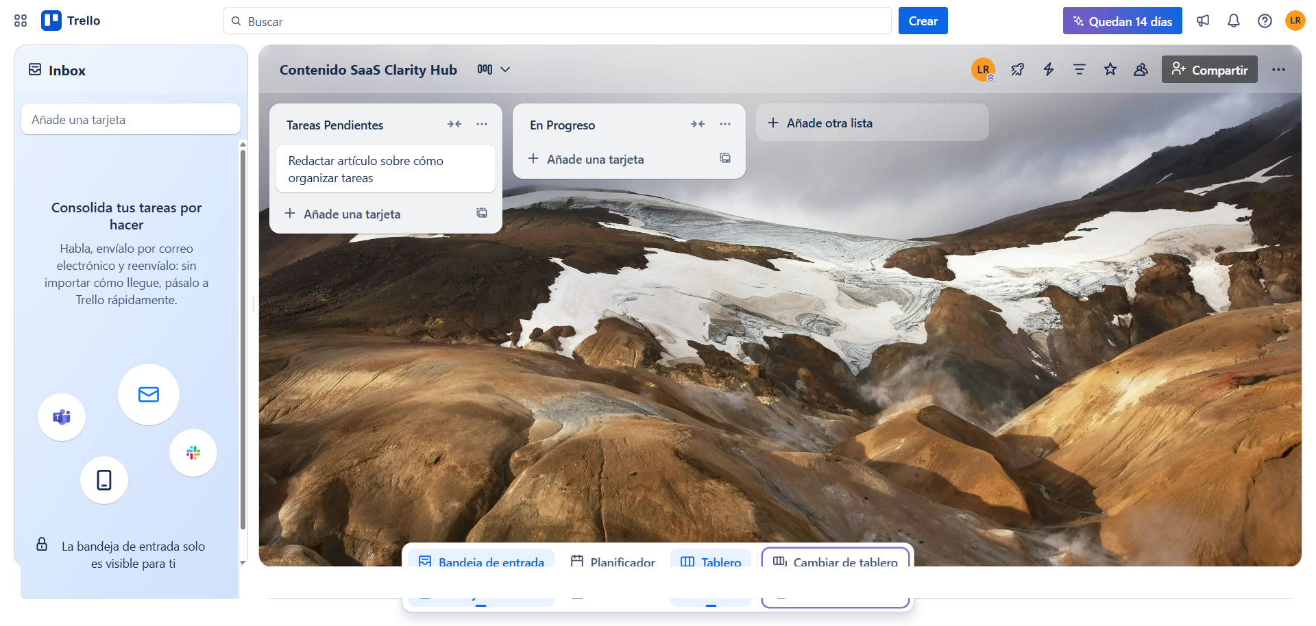Creación de una nueva tarjeta de tarea en la columna Pendiente de Trello.