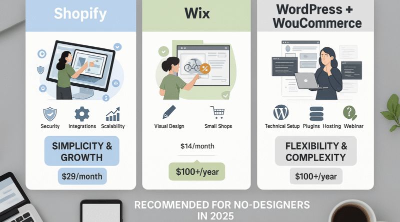 Comparativa Shopify, Wix y WooCommerce para vender online en 2025 sin saber de diseño