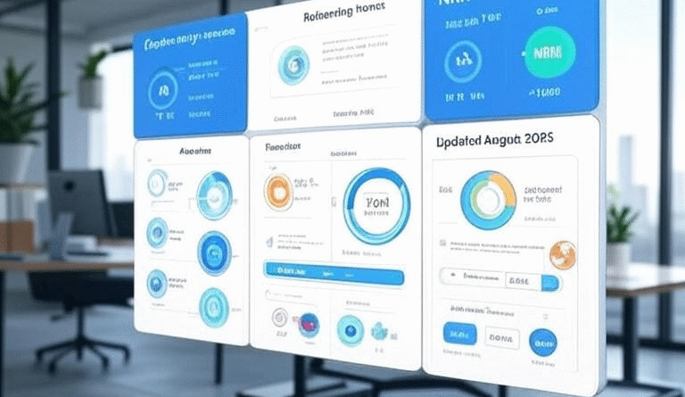 Imagen de un hub de marketing digital para SaaS con secciones de adquisición, activación, retención y expansión, actualizado agosto 2025, mostrando métricas como trials, NRR y playbooks SEO, onboarding y paid PQL.