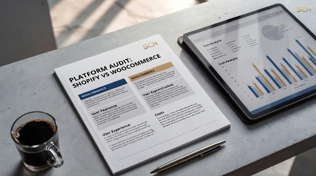 Auditoría $CTP™ 2026: Comparativa técnica Shopify vs WooCommerce mostrando costos reales y rentabilidad para emprendedores Hispanidad Global