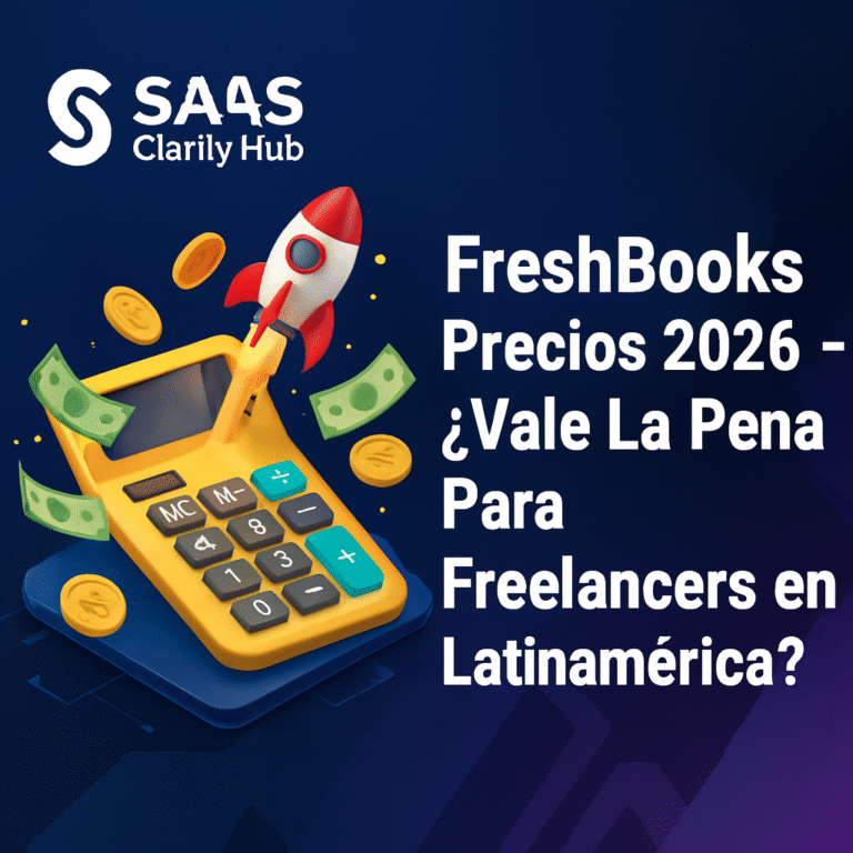Ilustración destacada de calculadora con cohete y dinero, representando precios FreshBooks 2026 para freelancers en Latinoamérica.