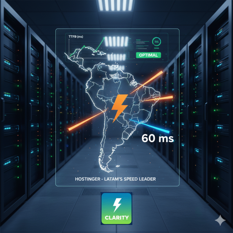 Sello de análisis SaaS Clarity Hub: Veredicto de velocidad y liderazgo de Hostinger en Latam.