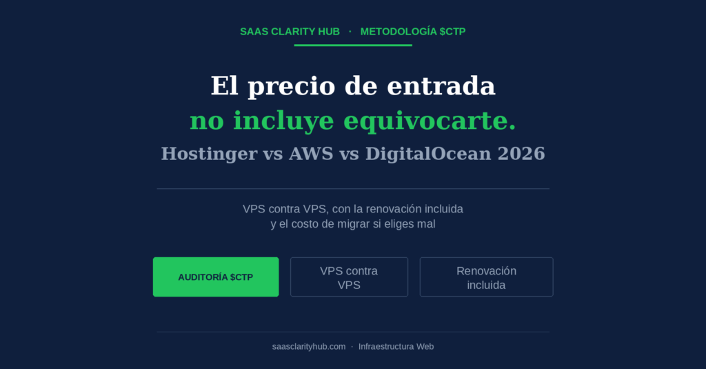Comparativa de costos reales entre Hostinger VPS, AWS Lightsail y DigitalOcean para un SaaS, con la renovación incluida y el costo de migrar
